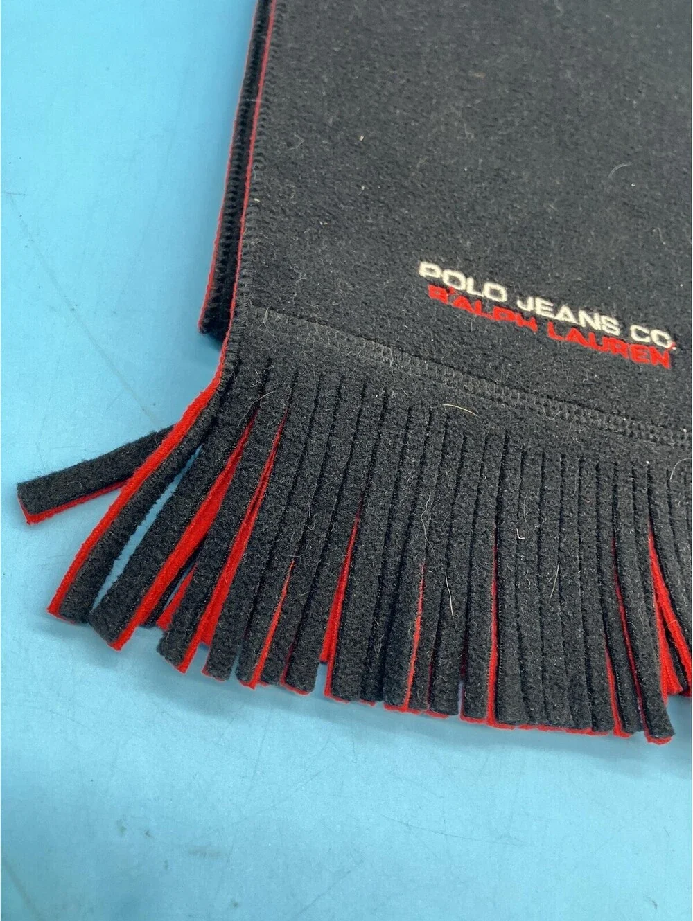 Polo Jeans Co. Ralph Lauren Scarf Mens One Size Black Fleece Fringe Neck Warmer